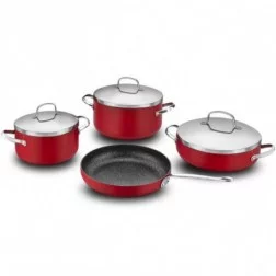 BATTERIE DE CUISINE 7 PIÈCES CÉRAMIQUE ROUGE KORKMAZ